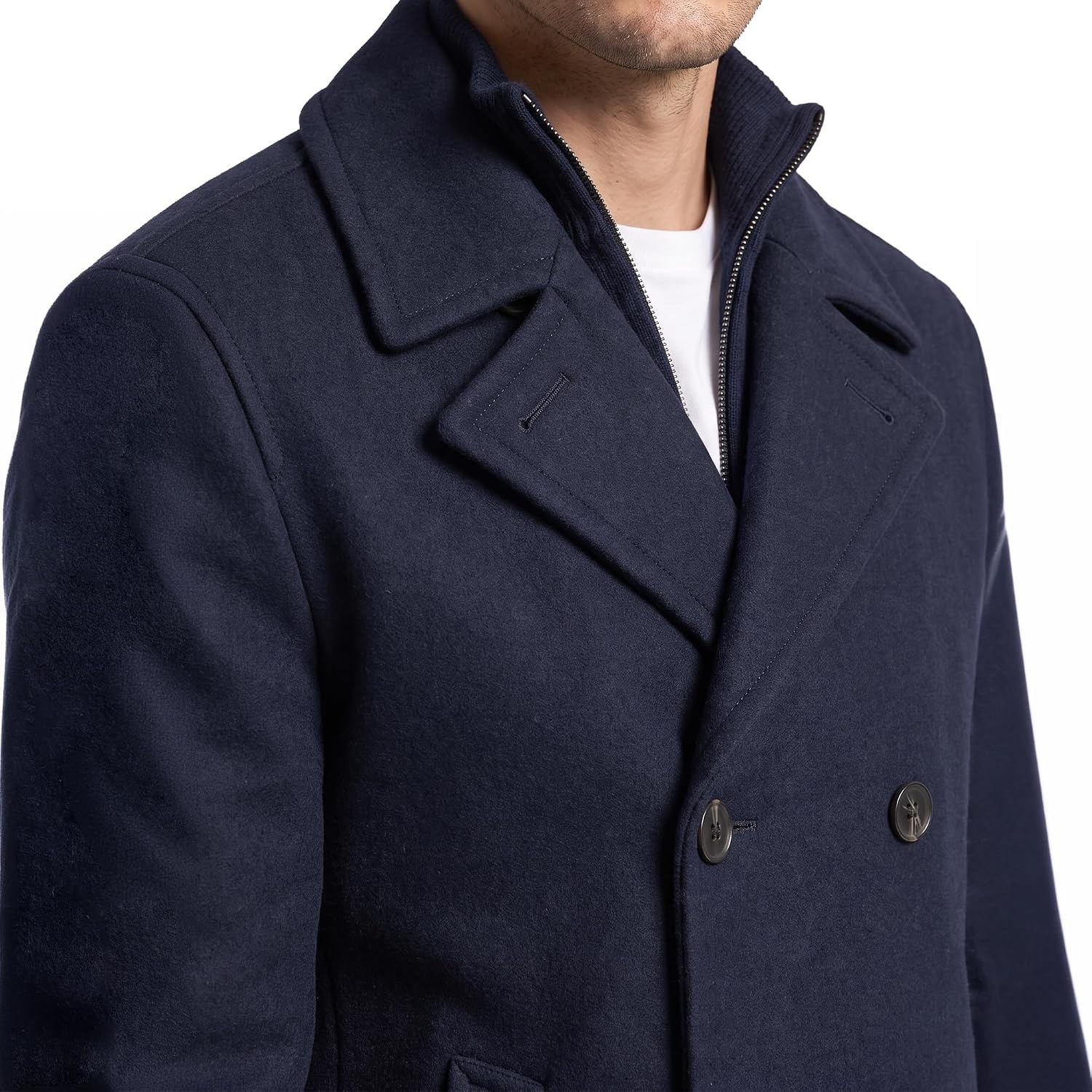 image:imageNautica Mens Wool Blend Peacoat DoubleBreasted Winter Coat Regular Big amp Tall SizesClassic Navy