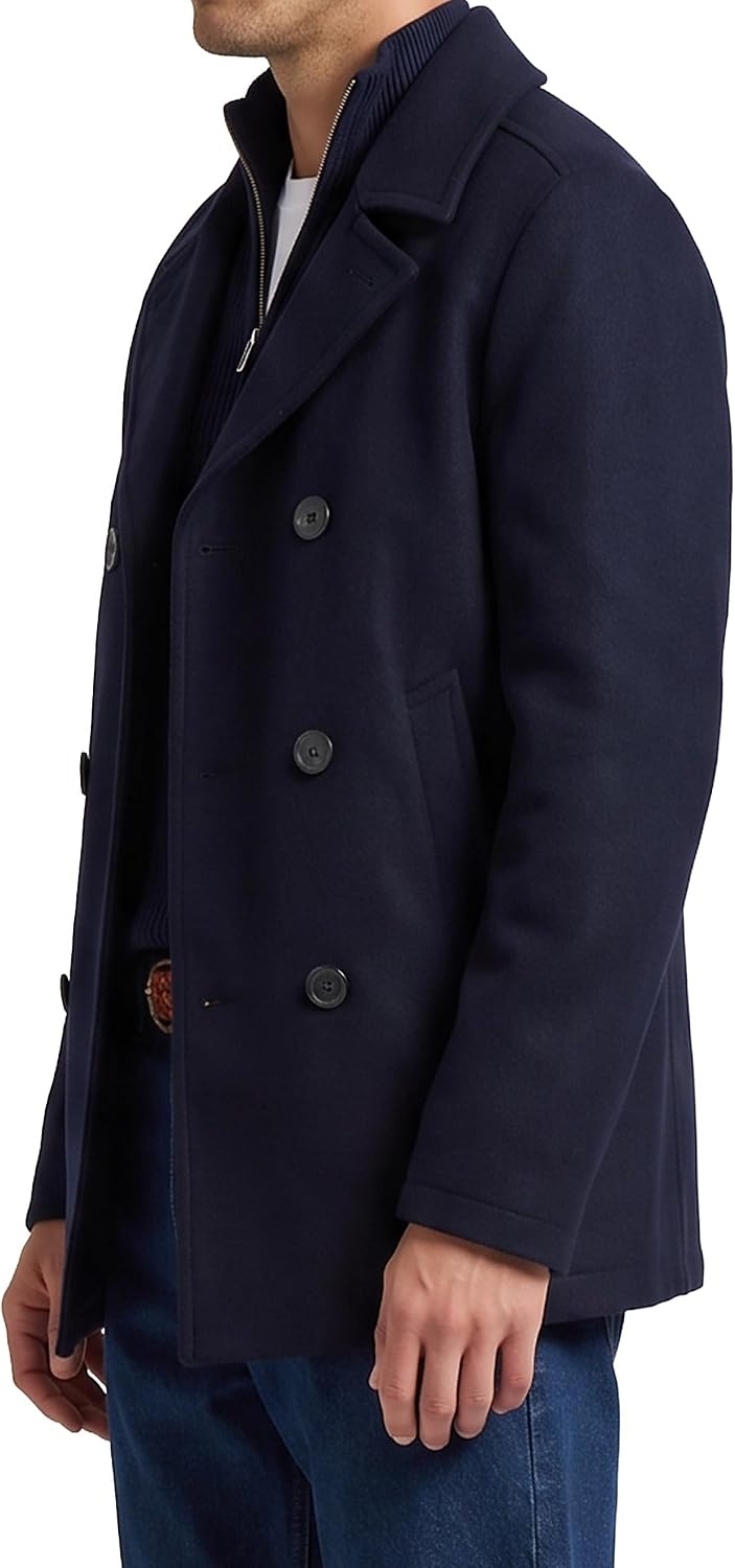 image:imageNautica Mens Wool Blend Peacoat DoubleBreasted Winter Coat Regular Big amp Tall SizesClassic Navy