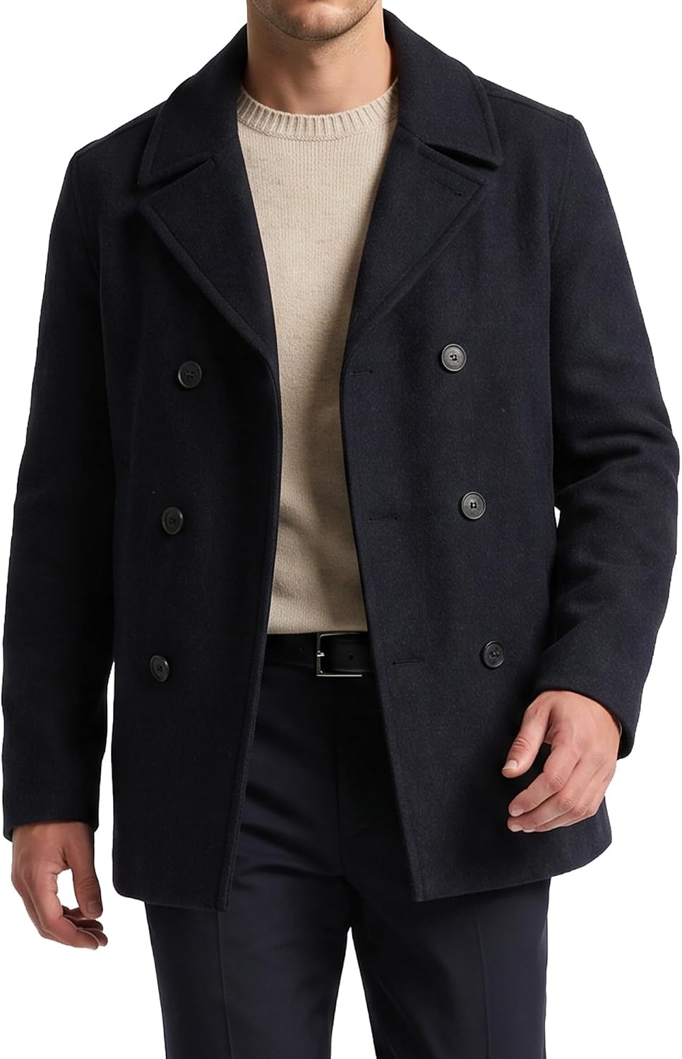 image:imageNautica Mens Wool Blend Peacoat DoubleBreasted Winter Coat Regular Big amp Tall SizesGray Carbon
