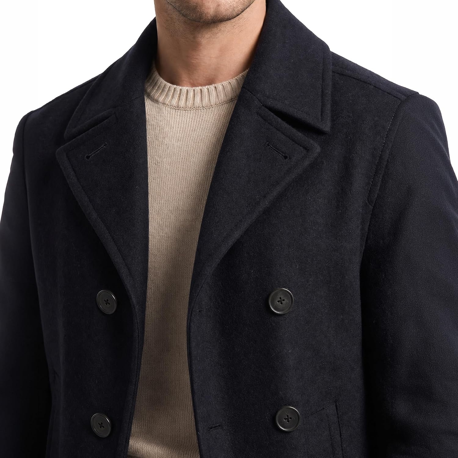 image:imageNautica Mens Wool Blend Peacoat DoubleBreasted Winter Coat Regular Big amp Tall SizesGray Carbon