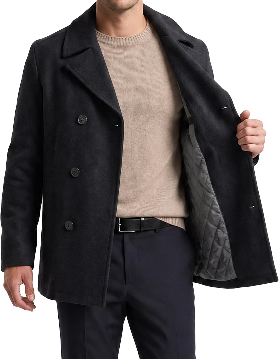 image:imageNautica Mens Wool Blend Peacoat DoubleBreasted Winter Coat Regular Big amp Tall SizesGray Carbon
