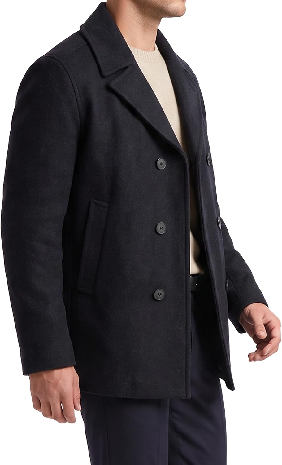 image:imageNautica Mens Wool Blend Peacoat DoubleBreasted Winter Coat Regular Big amp Tall SizesGray Carbon