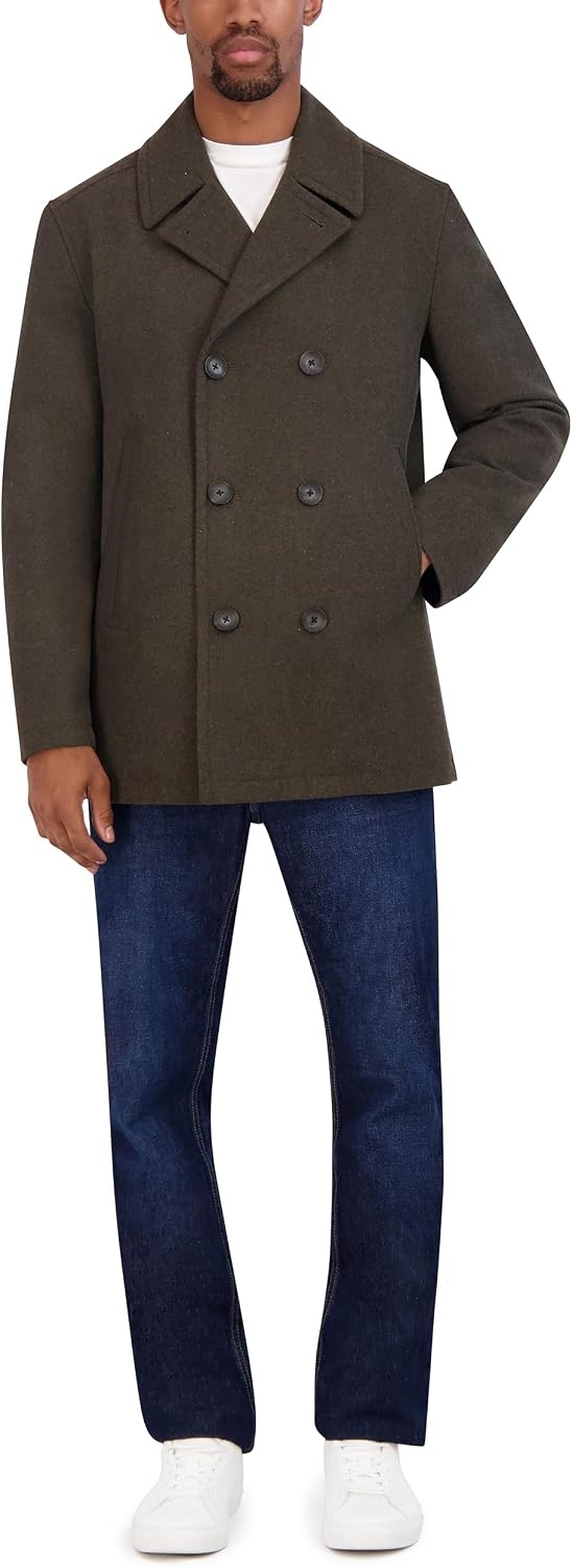 image:imageNautica Mens Wool Blend Peacoat DoubleBreasted Winter Coat Regular Big amp Tall SizesLoden