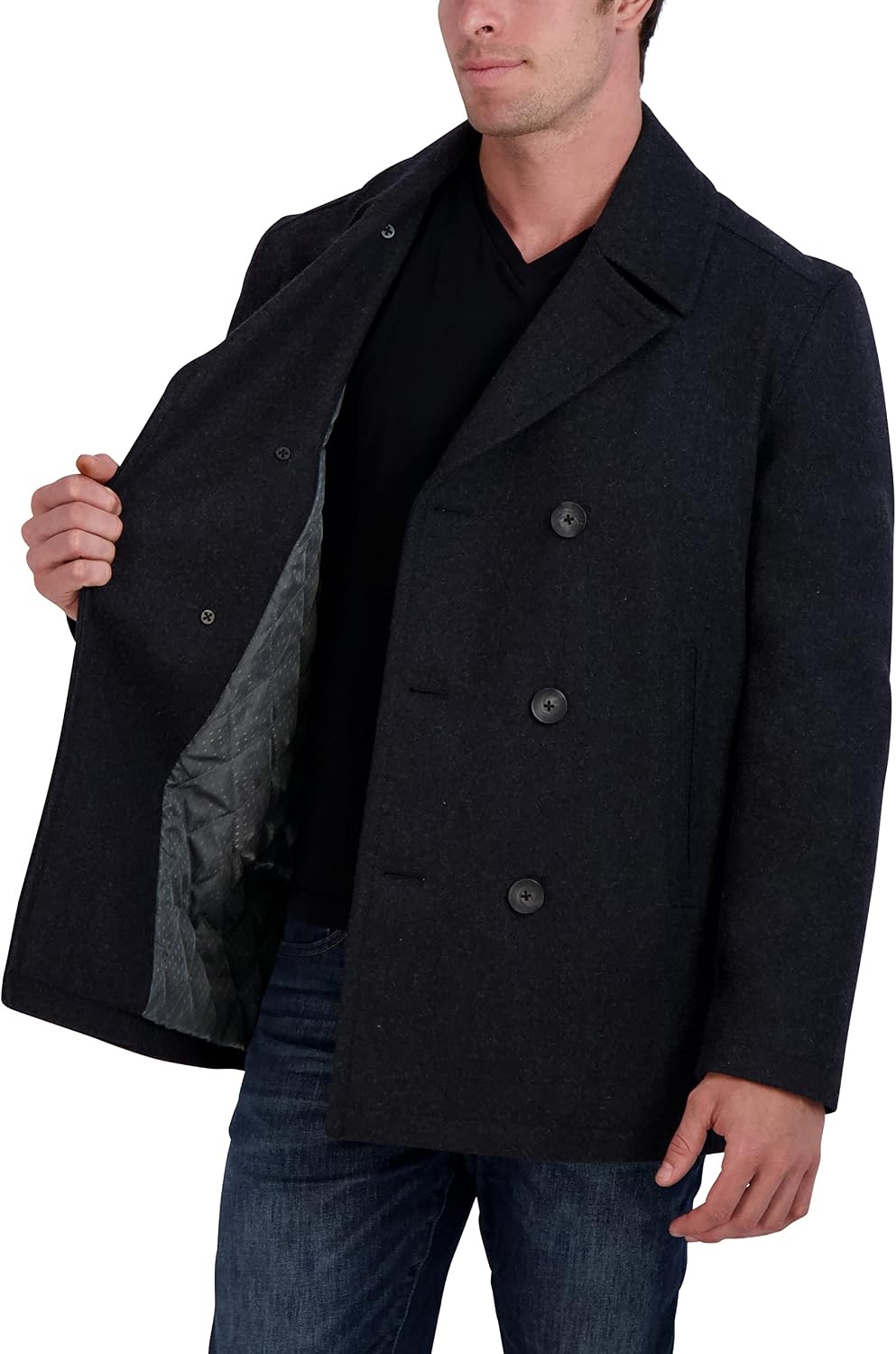 image:imageNautica Mens Wool Blend Peacoat DoubleBreasted Winter Coat Regular Big amp Tall SizesNavy Dark