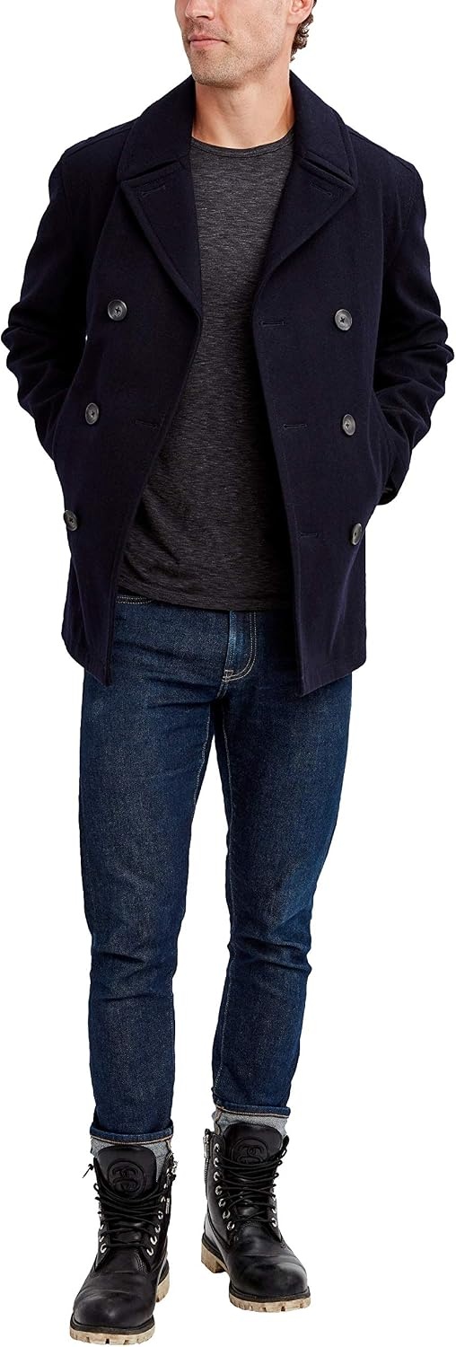 image:imageNautica Mens Wool Blend Peacoat DoubleBreasted Winter Coat Regular Big amp Tall SizesNavy Dark