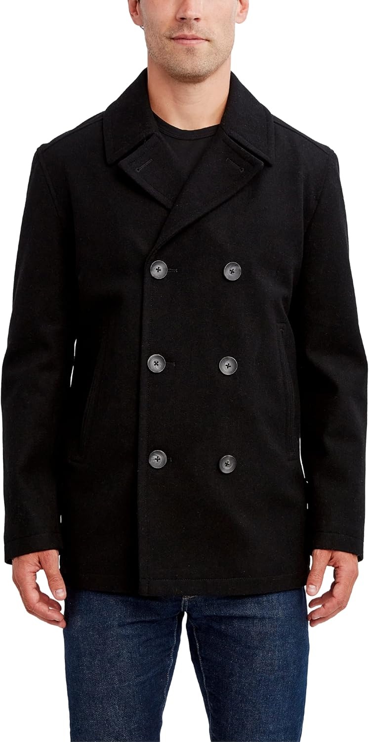 image:imageNautica Mens Wool Blend Peacoat DoubleBreasted Winter Coat Regular Big amp Tall SizesRaven