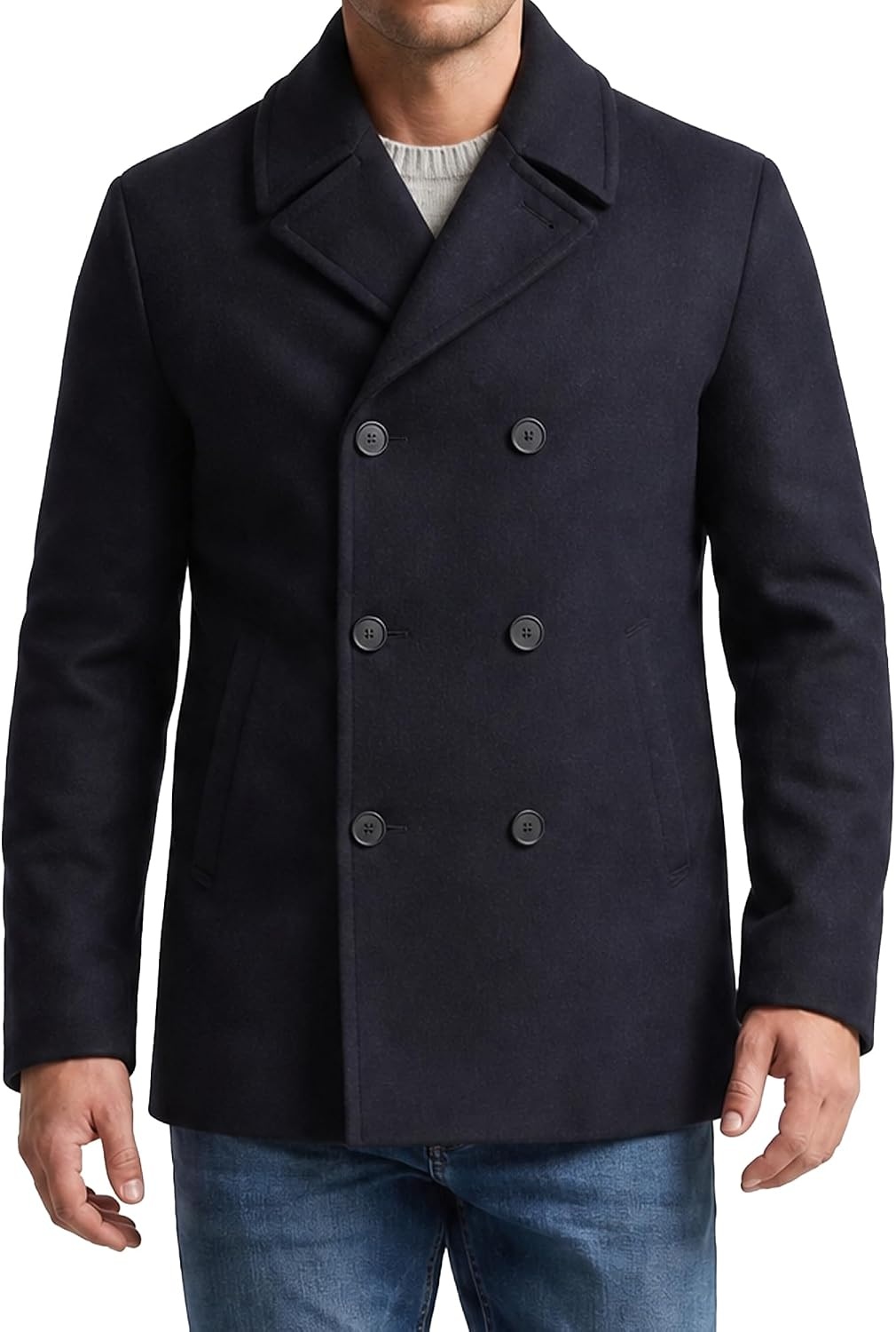 image:imageNautica Mens Wool Blend Peacoat DoubleBreasted Winter Coat Regular Big amp Tall SizesRich Gray
