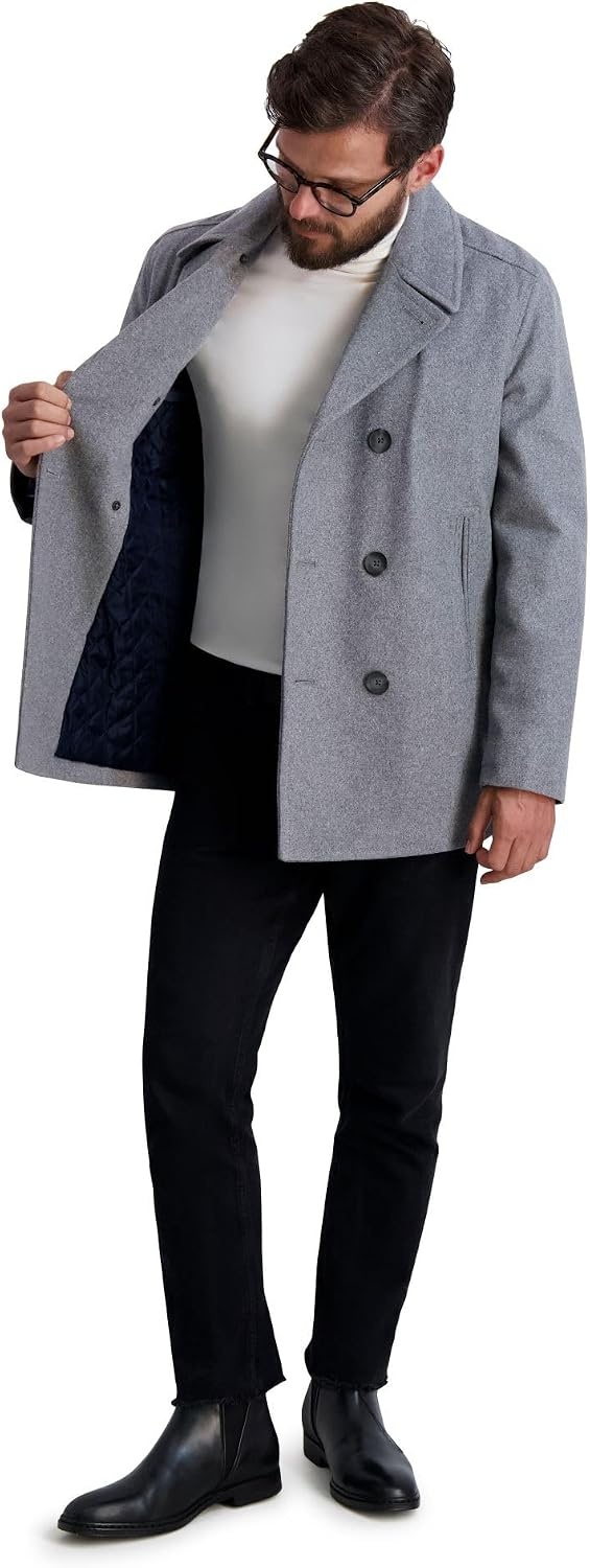 image:imageNautica Mens Wool Blend Peacoat DoubleBreasted Winter Coat Regular Big amp Tall SizesSatin Grey