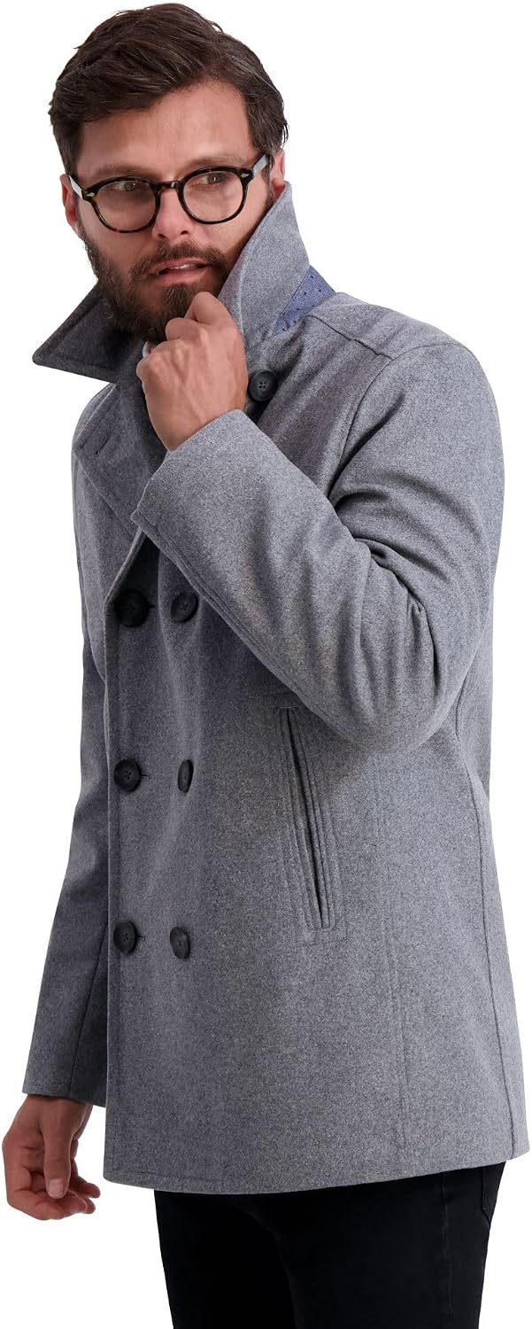 image:imageNautica Mens Wool Blend Peacoat DoubleBreasted Winter Coat Regular Big amp Tall SizesSatin Grey