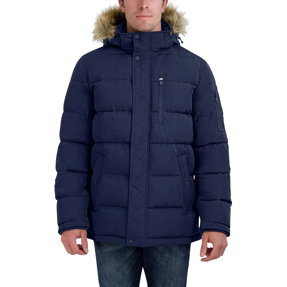 image:imageNautica Mens Faux Fur Trim Puffer Jacket With Removable HoodBlue Print