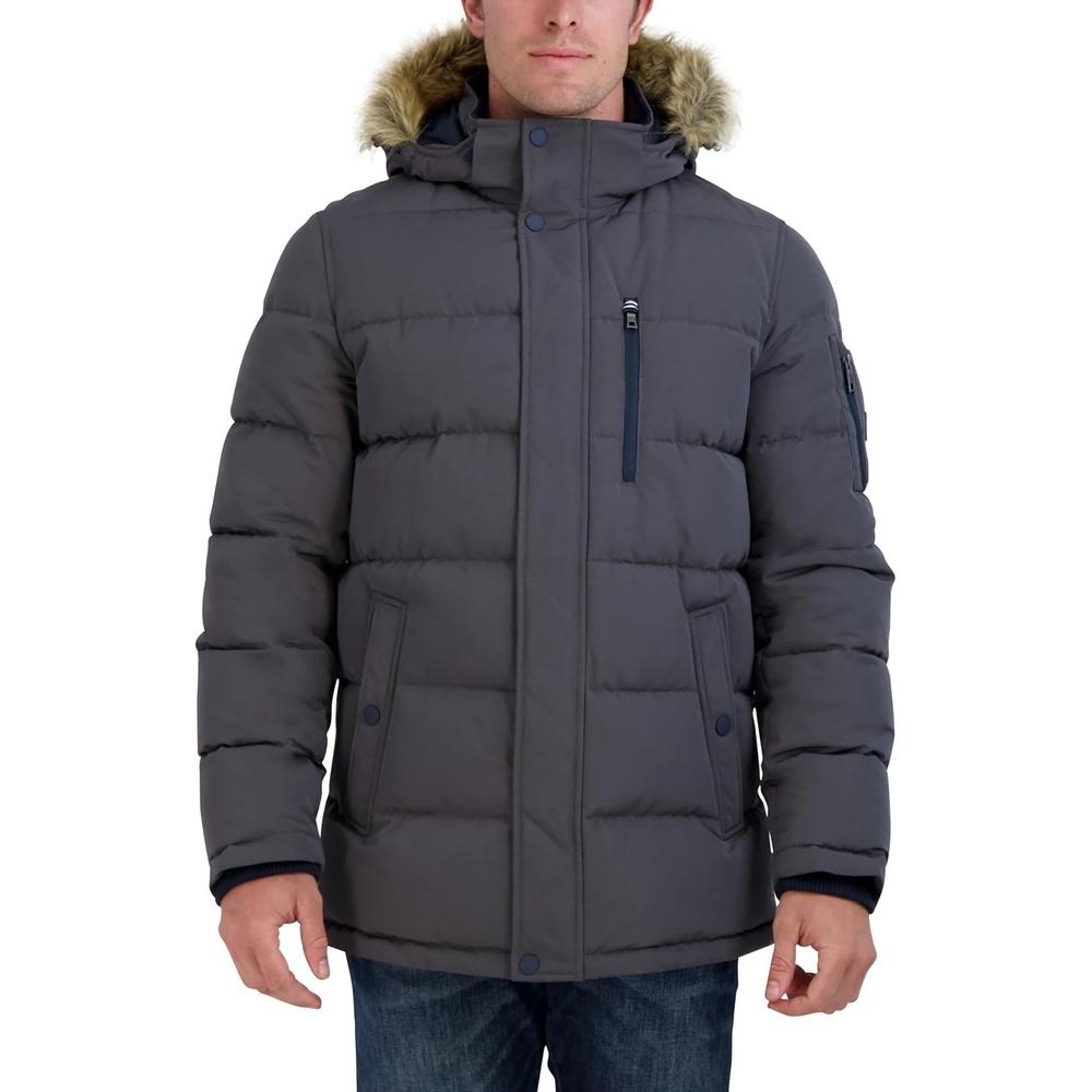 image:imageNautica Mens Faux Fur Trim Puffer Jacket With Removable HoodCharcoal