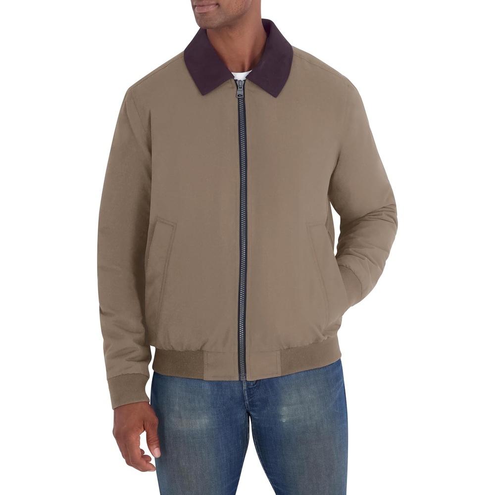 image:imageNautica Mens Heritage Shirt Collar Jacket Water Resistant Zip Front Plaid Lined Casual CoatTaupe