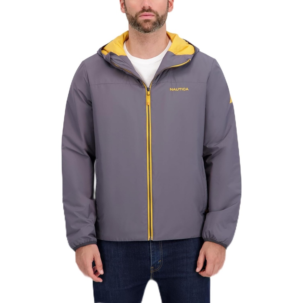 image:imageNautica Mens Lightweight Hooded Jacket Regular Big amp Tall Sizes OuterwearMetal Grey
