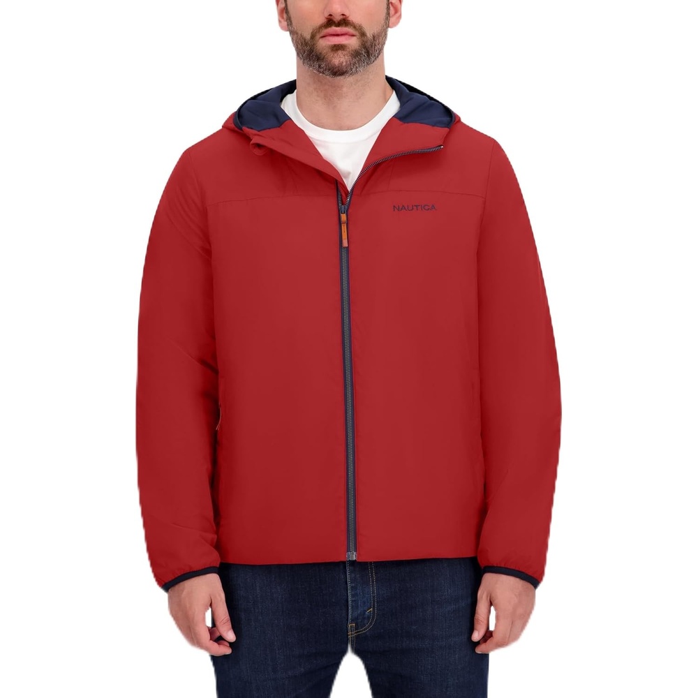 image:imageNautica Mens Lightweight Hooded Jacket  Regular Big amp Tall Sizes OuterwearRio Red