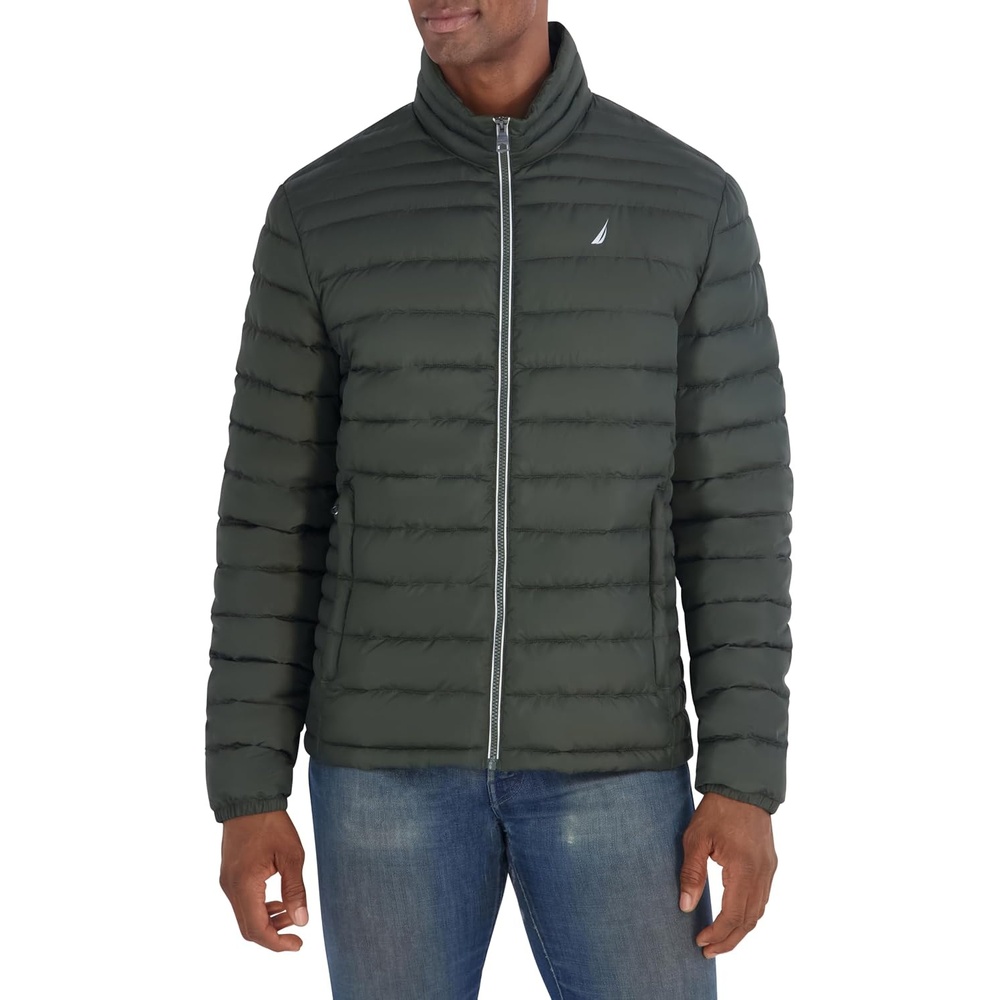image:imageNautica Mens Lightweight Quilted Jacket Water Resistant Zip Front Transitional CoatDark Forest