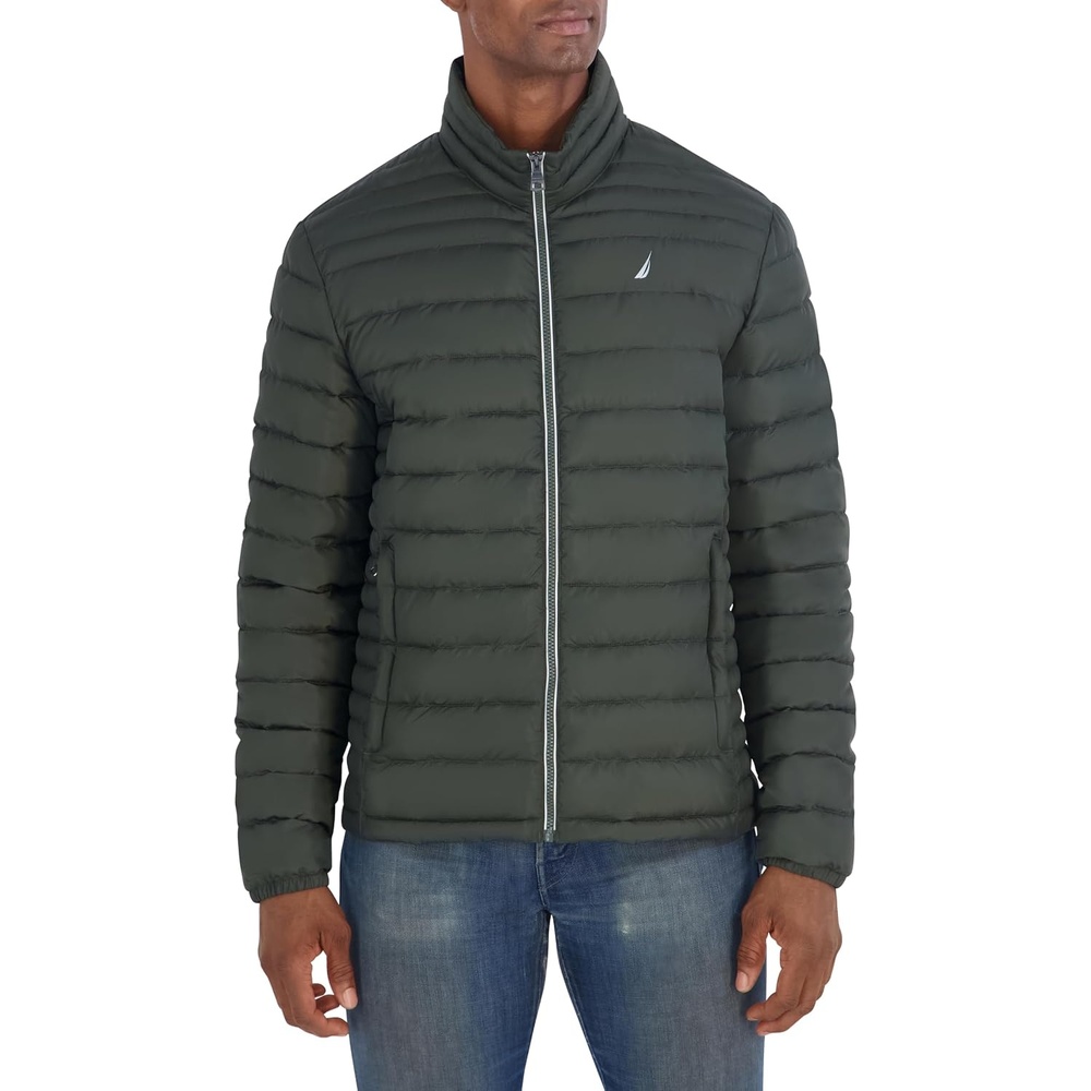 image:imageNautica Mens Lightweight Quilted Jacket Water Resistant Zip Front Transitional CoatDark Olive