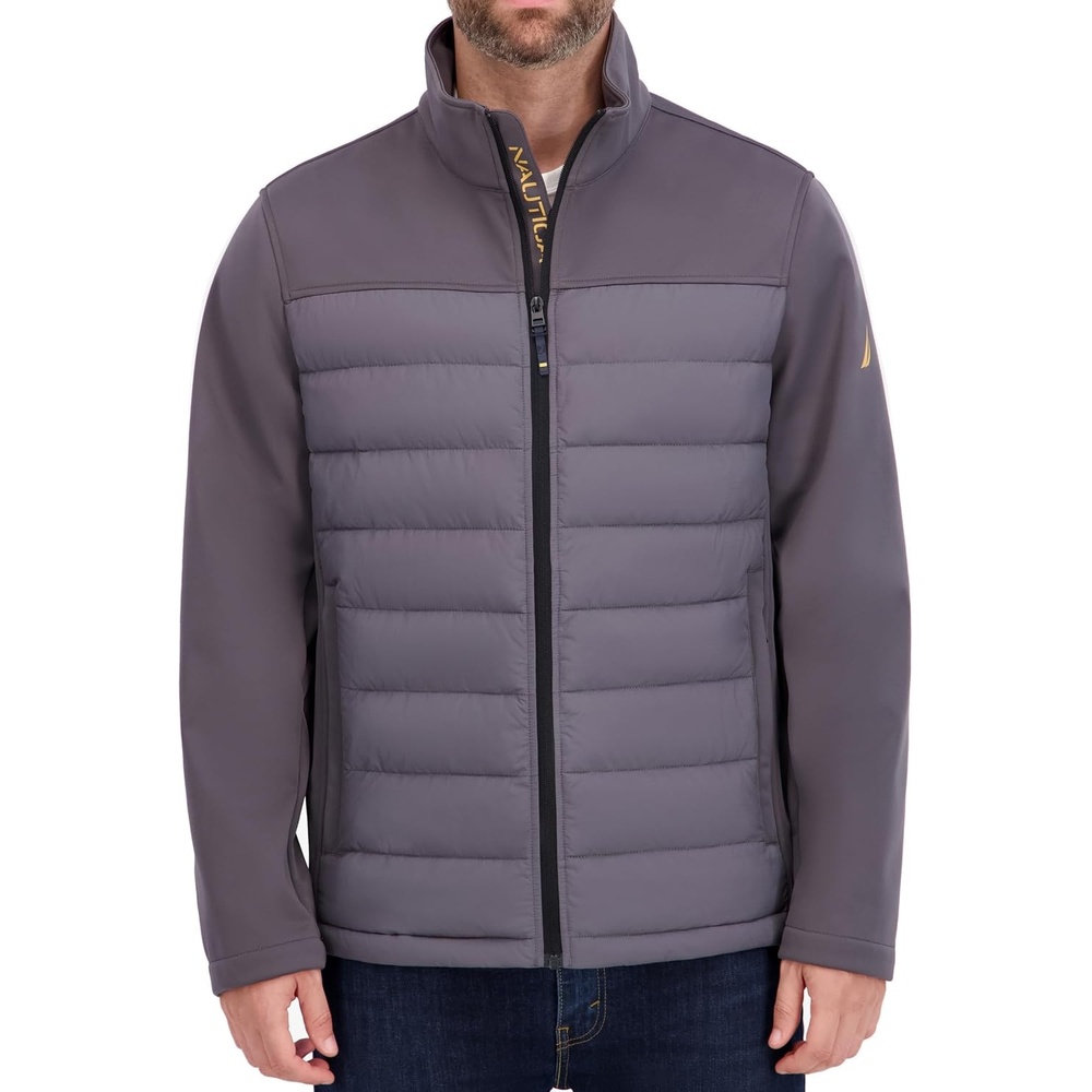 image:imageNautica Mens Lightweight Softshell Jacket Bonded Fleece Lining Regular Big amp Tall SizesMetal Grey