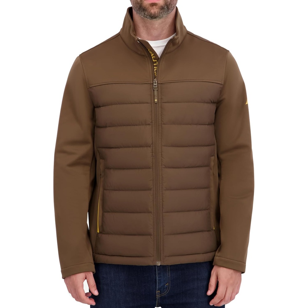 image:imageNautica Mens Lightweight Softshell Jacket Bonded Fleece Lining Regular Big amp Tall SizesOlive Brown