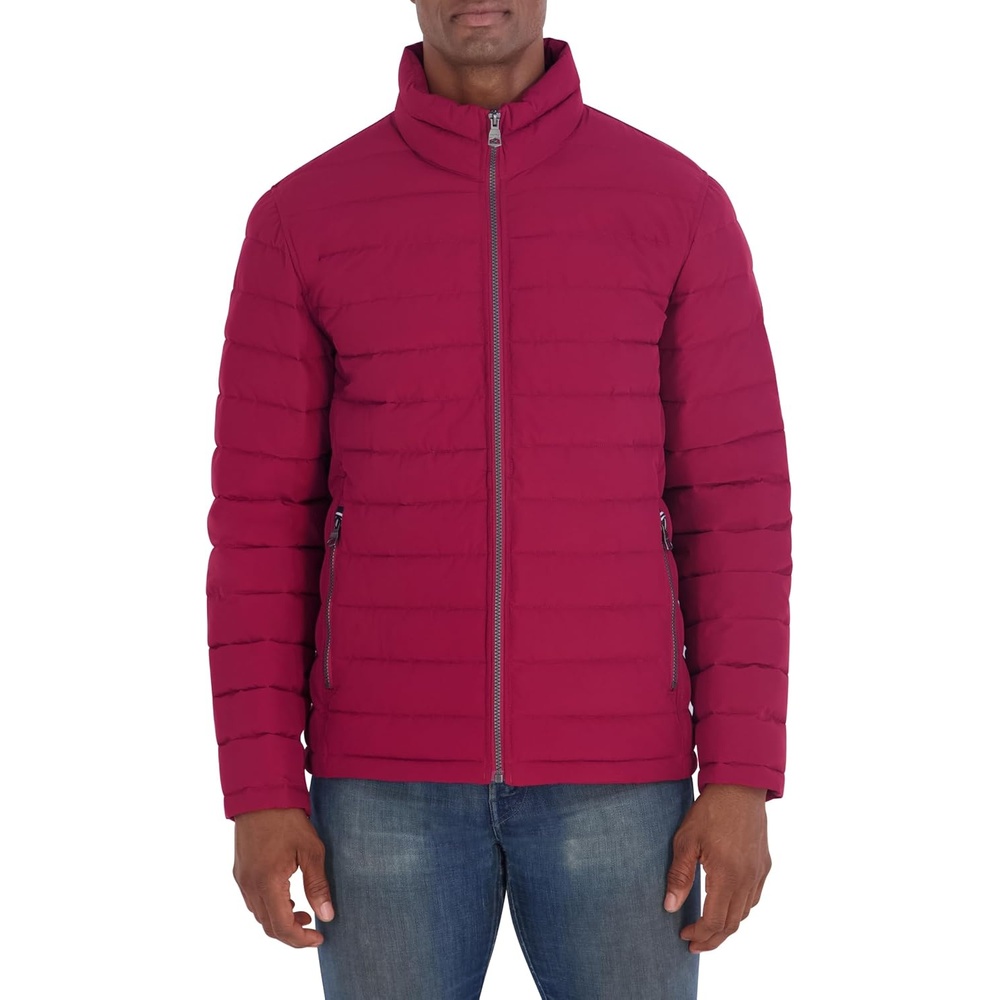 image:imageNautica Mens Midweight Quilted Jacket Stretch Water Resistant Zip Front CoatBerry Red