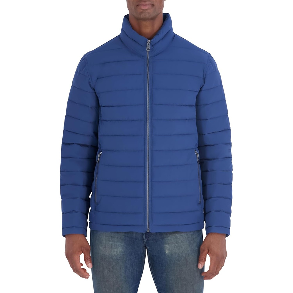 image:imageNautica Mens Midweight Quilted Jacket Stretch Water Resistant Zip Front CoatDark Denim
