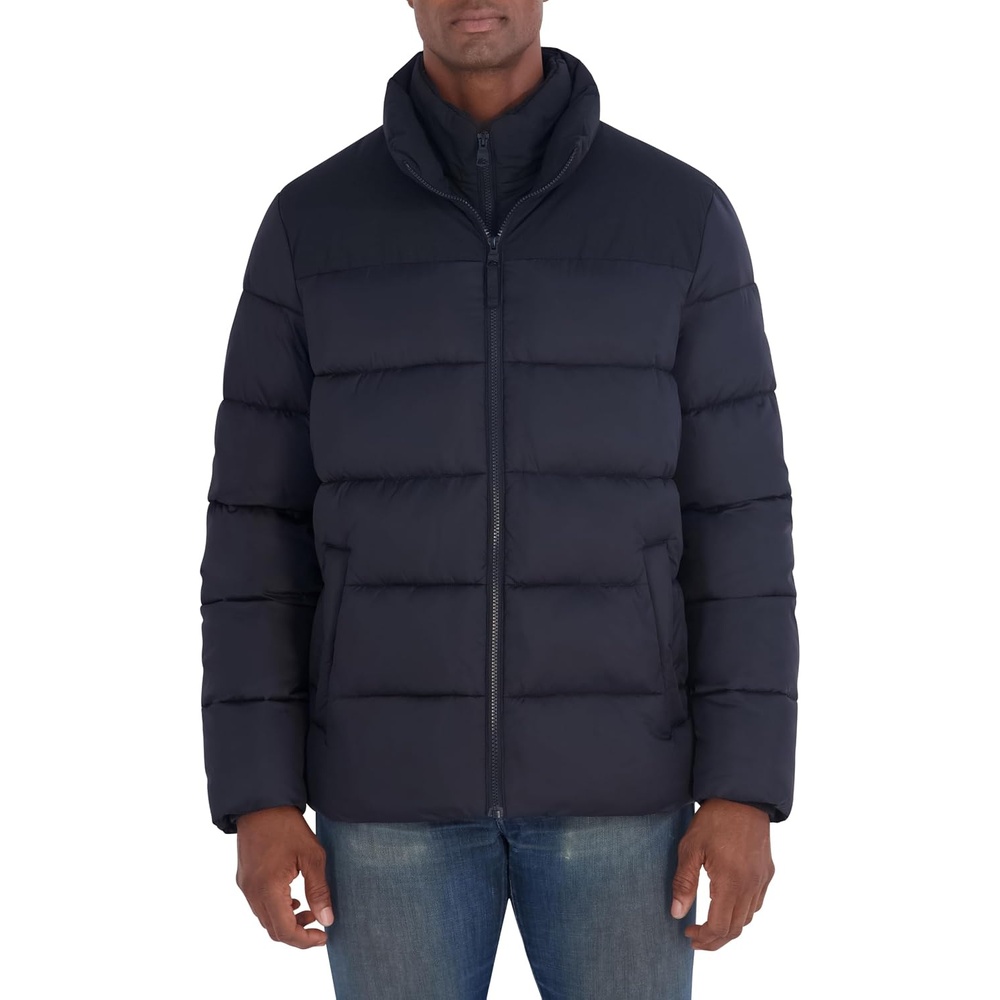 image:imageNautica Mens Ripstop Puffer Jacket Water Resistant Bib Front Insulated Winter CoatBlack