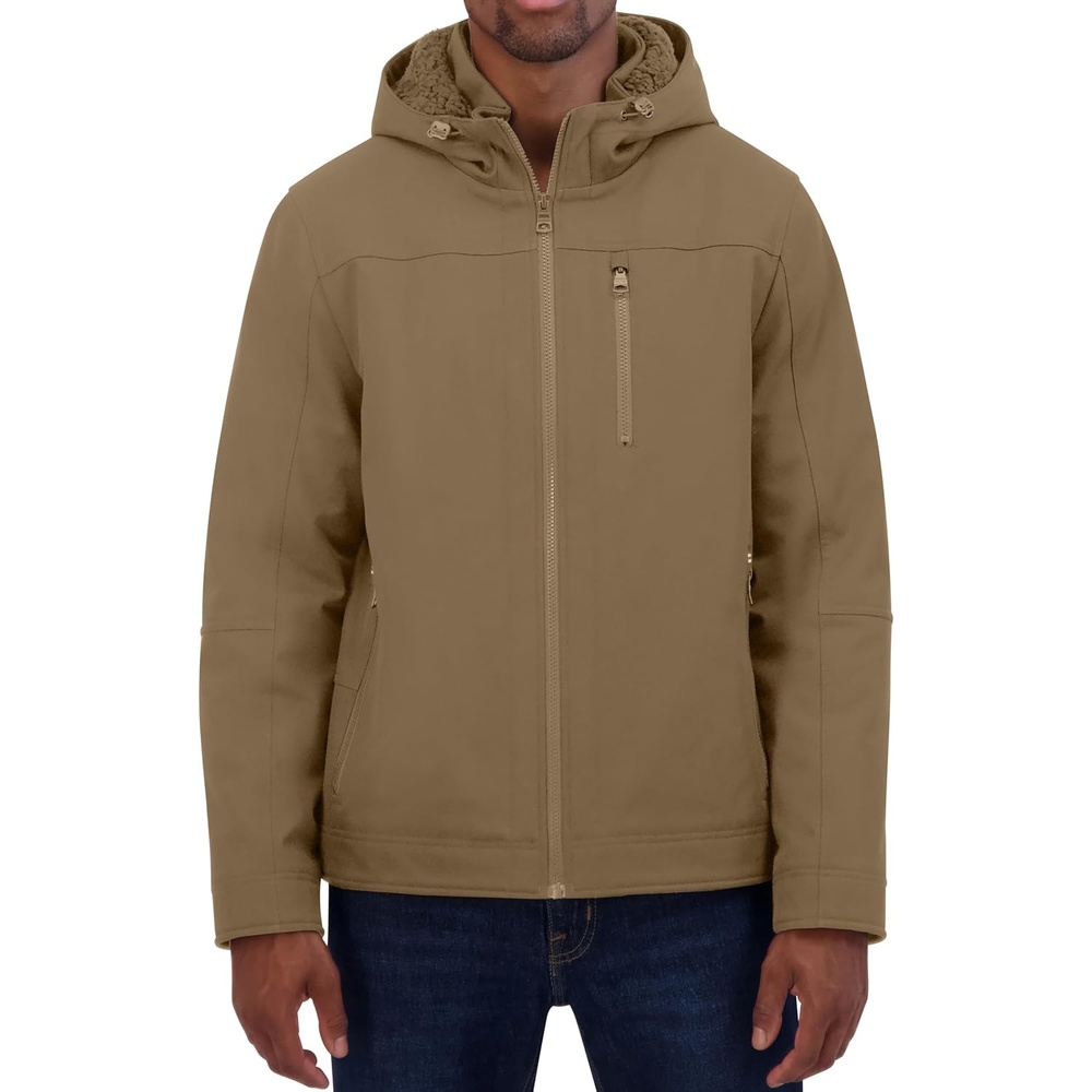 image:imageNautica Mens Sherpa Lined Softshell Jacket Full Zip Adjustable Hood Wind ResistantErmine