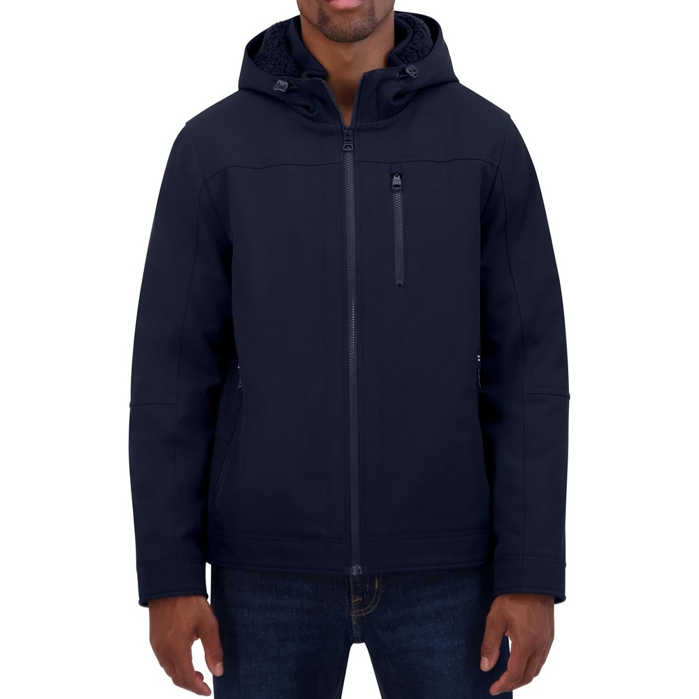image:imageNautica Mens Sherpa Lined Softshell Jacket Full Zip Adjustable Hood Wind ResistantNavy Seas