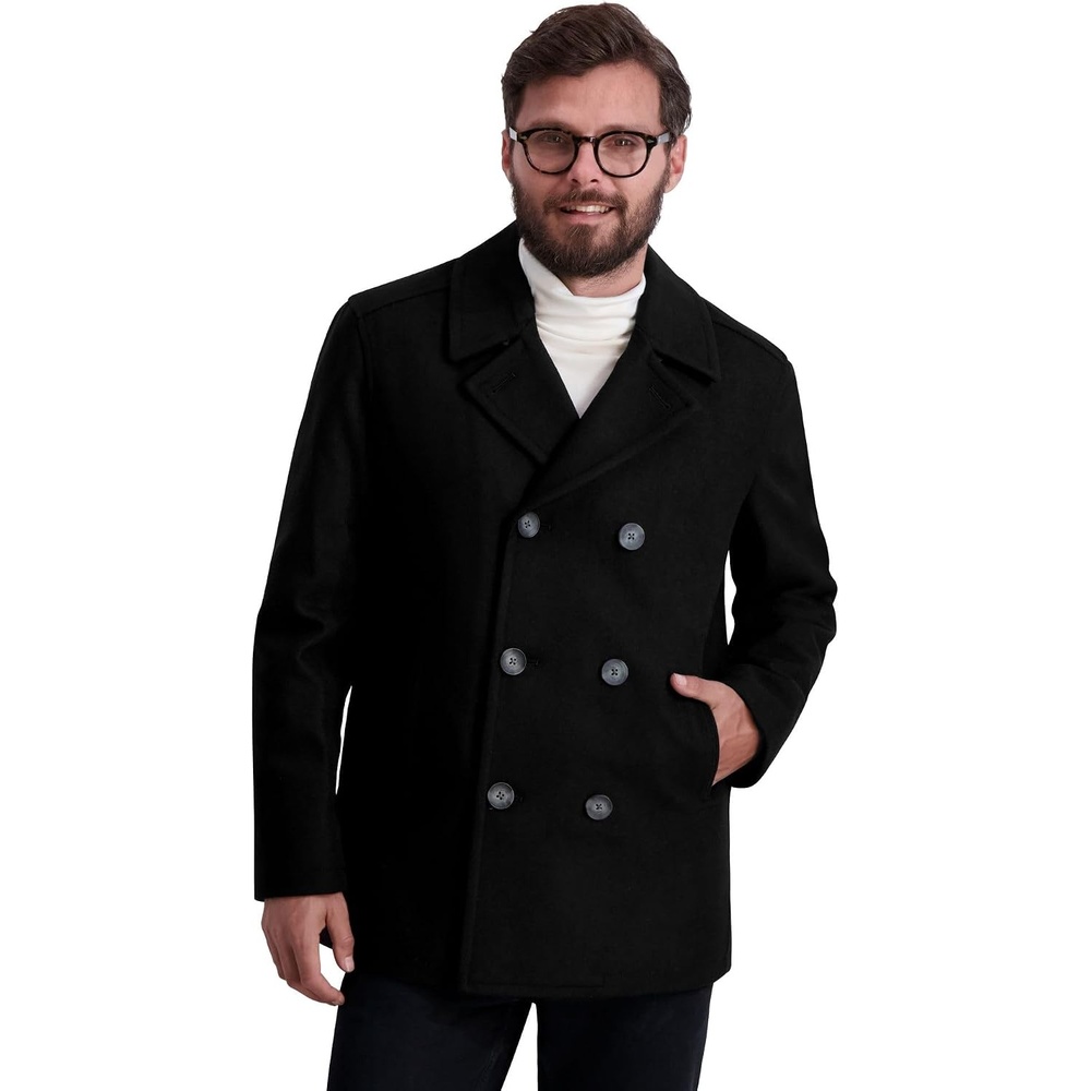 image:imageNautica Mens Wool Blend Peacoat DoubleBreasted Winter Coat Regular Big amp Tall SizesBlackb