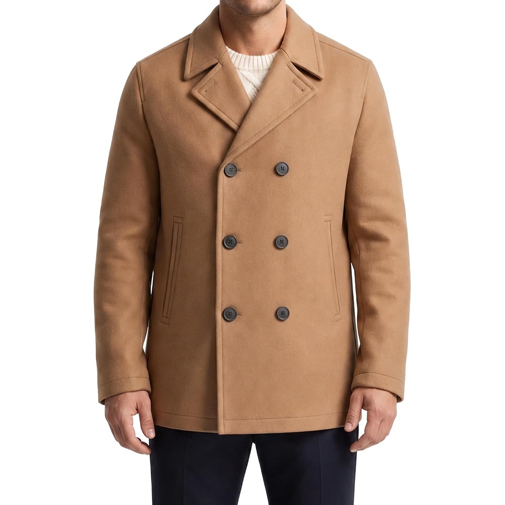 image:imageNautica Mens Wool Blend Peacoat DoubleBreasted Winter Coat Regular Big amp Tall SizesCam Beige