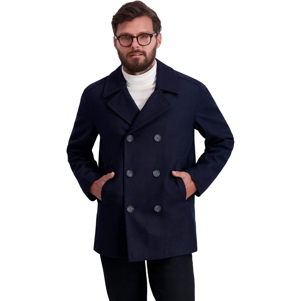 image:imageNautica Mens Wool Blend Peacoat DoubleBreasted Winter Coat Regular Big amp Tall SizesClassic Navy