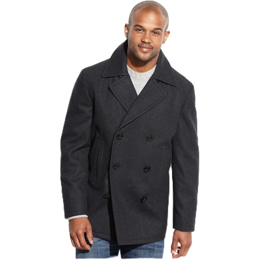 image:imageNautica Mens Wool Blend Peacoat DoubleBreasted Winter Coat Regular Big amp Tall SizesCobalt Blue