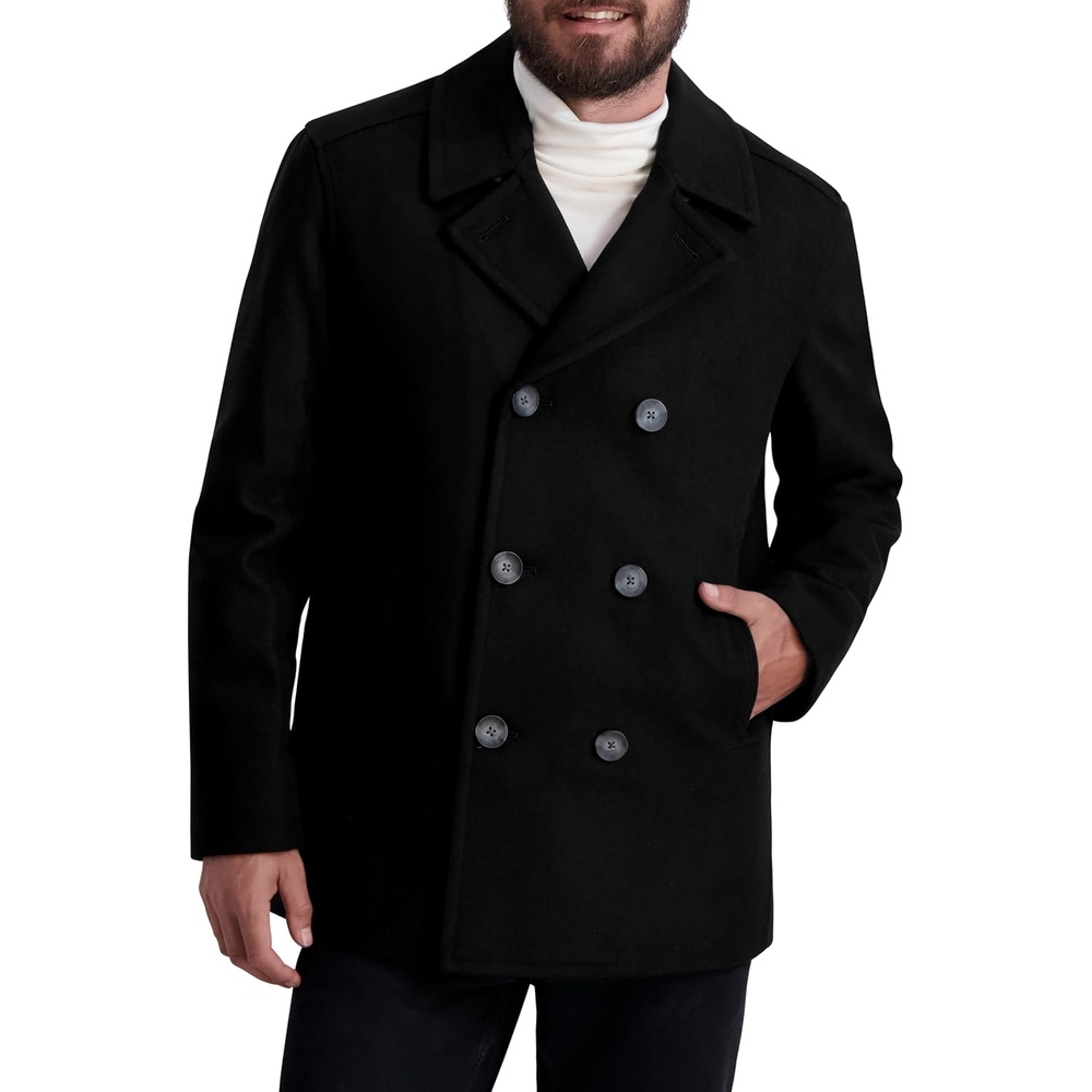 image:imageNautica Mens Wool Blend Peacoat DoubleBreasted Winter Coat Regular Big amp Tall SizesFade to Black