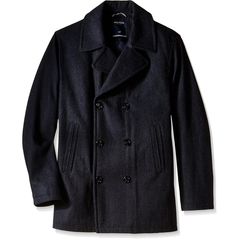 image:imageNautica Mens Wool Blend Peacoat DoubleBreasted Winter Coat Regular Big amp Tall SizesFlint