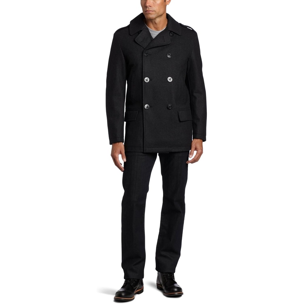 image:imageNautica Mens Wool Blend Peacoat DoubleBreasted Winter Coat Regular Big amp Tall SizesRich Gray