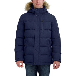 Nautica Men’s Faux Fur Trim Puffer Jacket With Removable Hood(Blue Print)