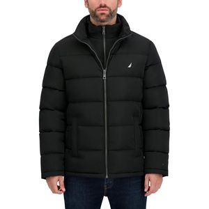 Nautica Men’s Midweight Puffer Jacket with Bib Insert – Fleece Collar, Insulated Winter Coat(Ebony)