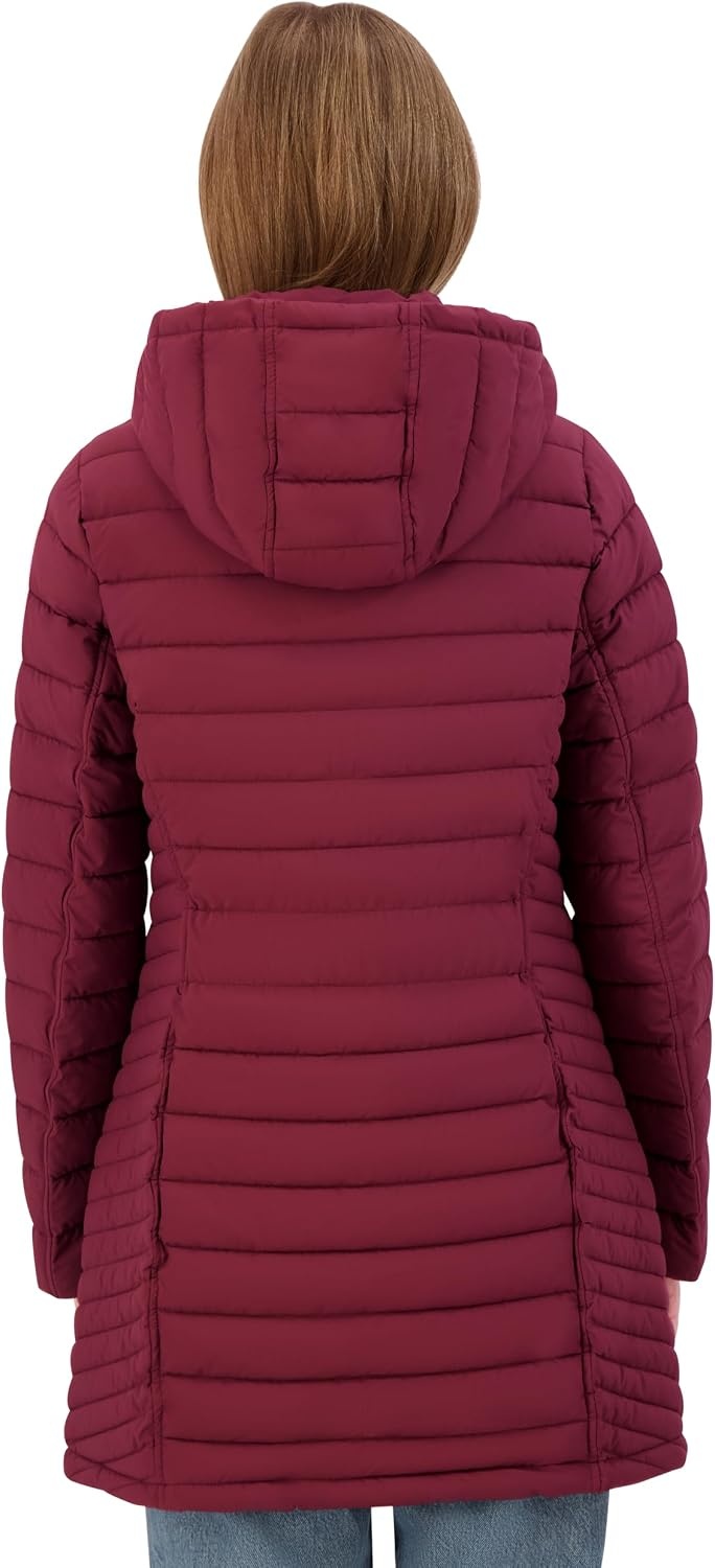 image:imageNautica Womens Stretch Puffer Jacket Midweight Quilted Coat Detachable HoodCayenne