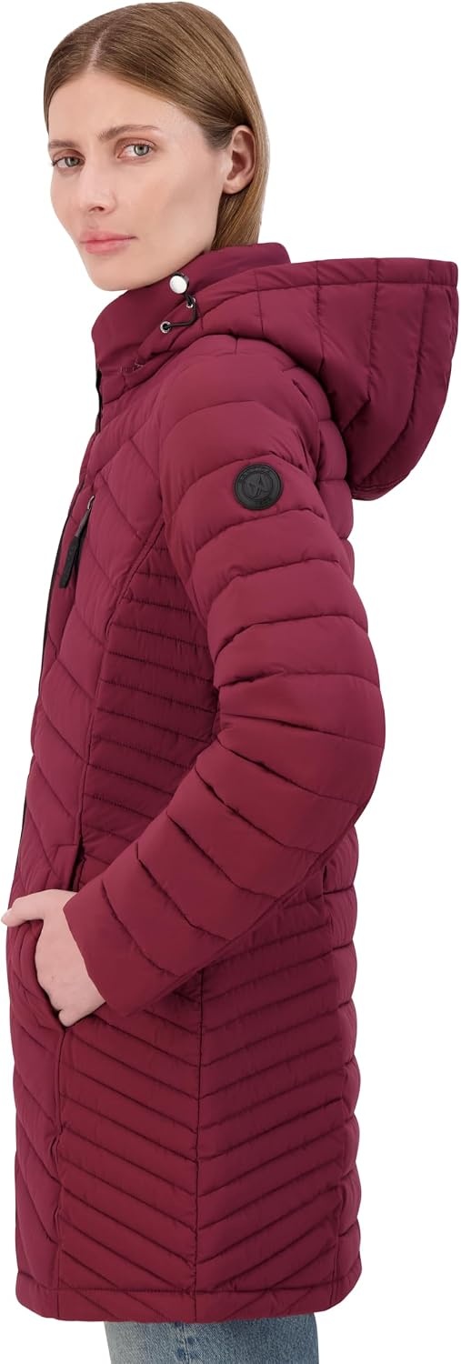image:imageNautica Womens Stretch Puffer Jacket Midweight Quilted Coat Detachable HoodCayenne