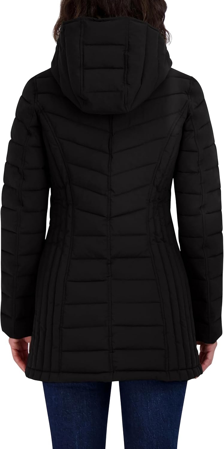 image:imageNautica Womens Stretch Puffer Jacket Midweight Quilted Coat Detachable HoodDeep Black