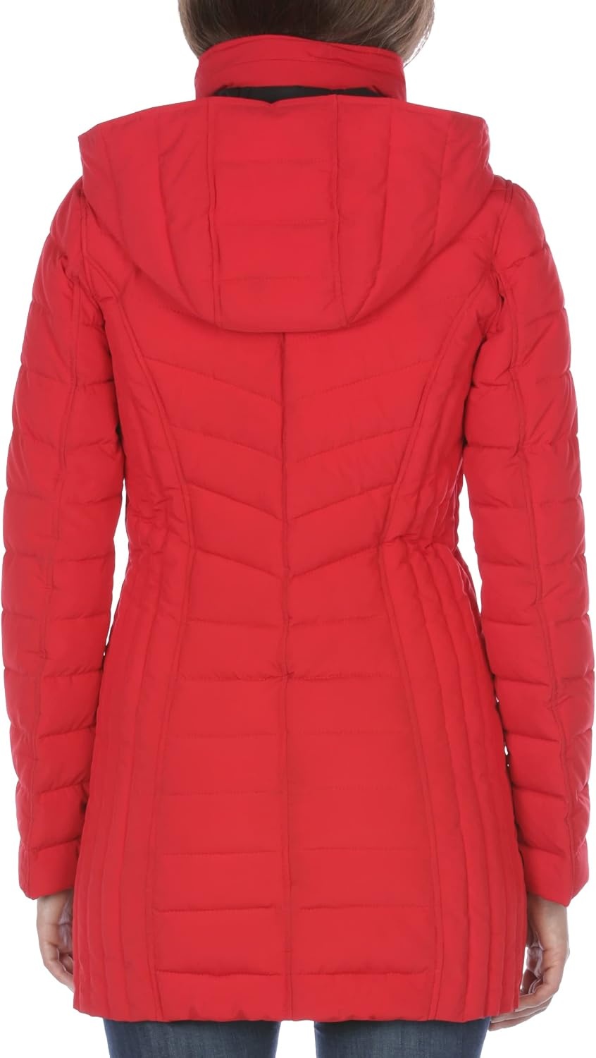 image:imageNautica Womens Stretch Puffer Jacket Midweight Quilted Coat Detachable HoodNautica Red