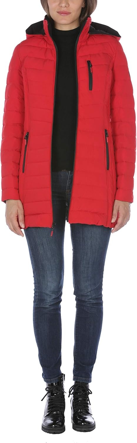 image:imageNautica Womens Stretch Puffer Jacket Midweight Quilted Coat Detachable HoodNautica Red