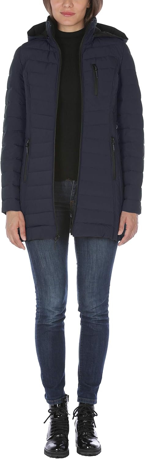 image:imageNautica Womens Stretch Puffer Jacket Midweight Quilted Coat Detachable HoodNavy