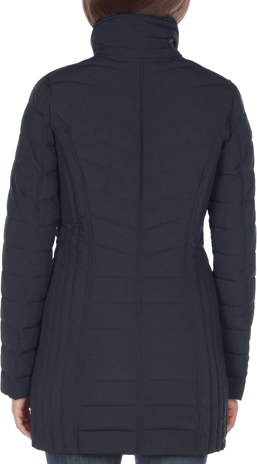 image:imageNautica Womens Stretch Puffer Jacket Midweight Quilted Coat Detachable HoodNavy