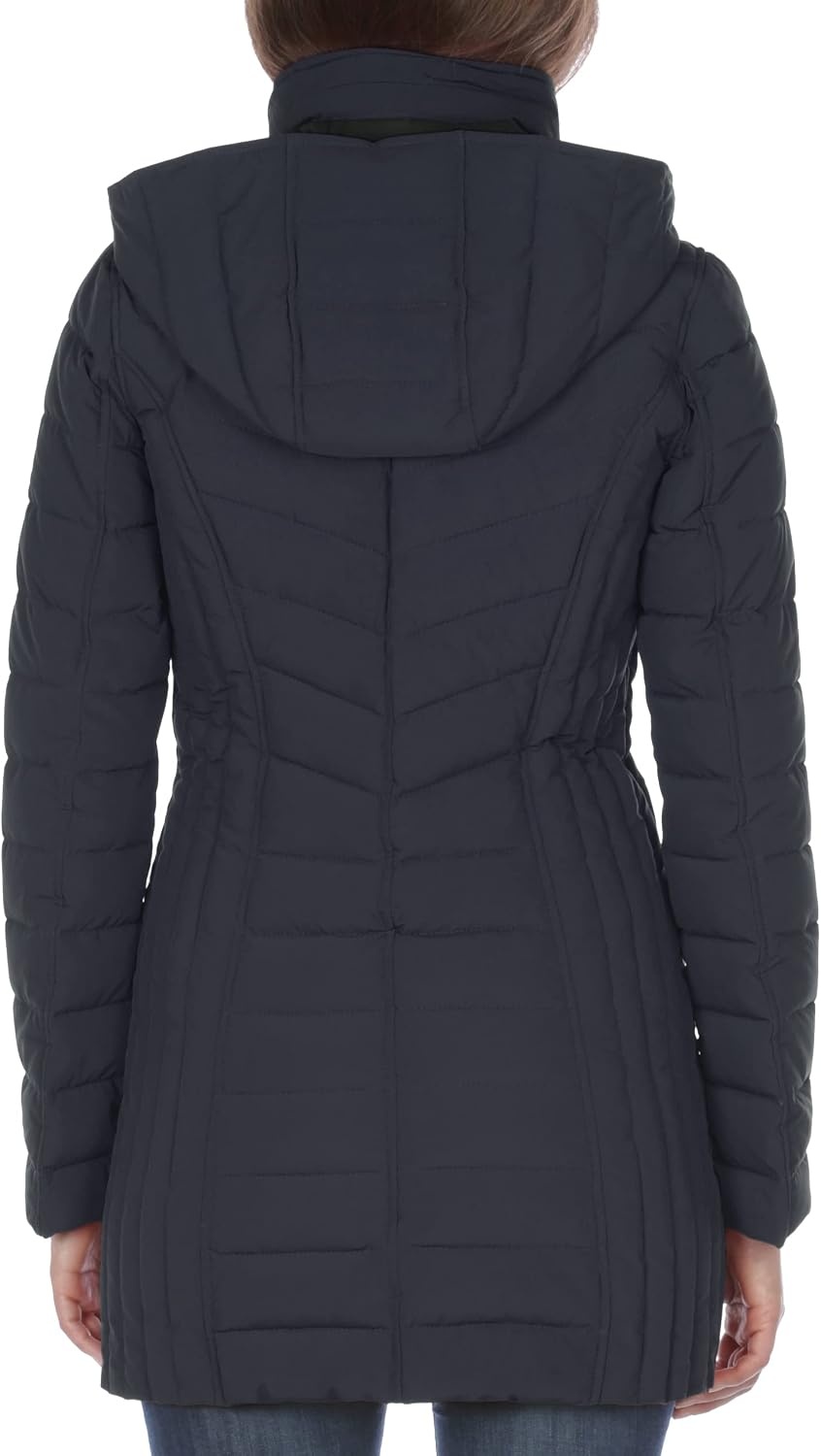 image:imageNautica Womens Stretch Puffer Jacket Midweight Quilted Coat Detachable HoodNavy