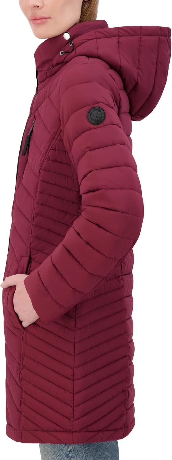 image:imageNautica Womens Stretch Puffer Jacket Midweight Quilted Coat Detachable HoodSpices