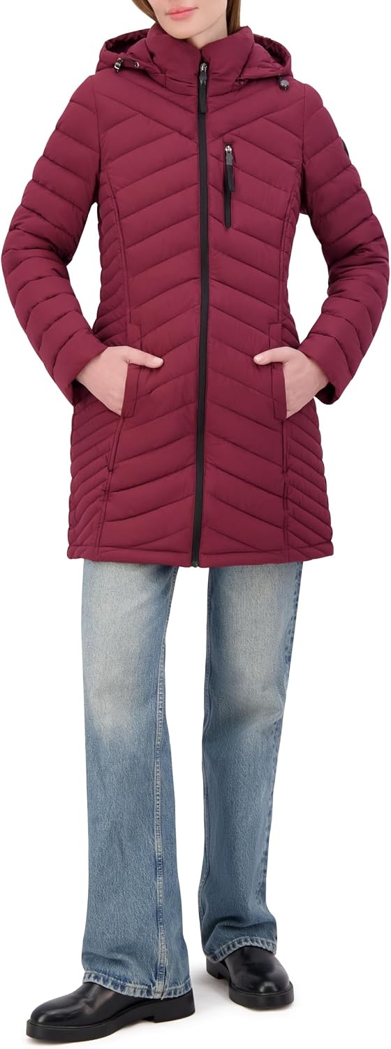 image:imageNautica Womens Stretch Puffer Jacket Midweight Quilted Coat Detachable HoodSpices