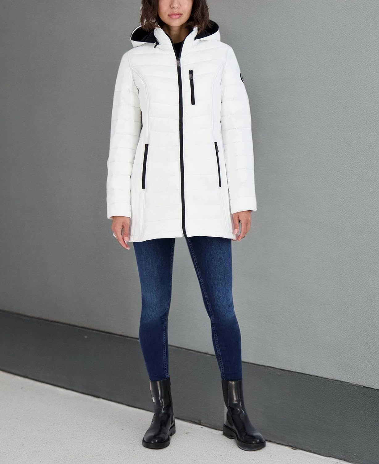 image:imageNautica Womens Stretch Puffer Jacket Midweight Quilted Coat Detachable HoodWhite
