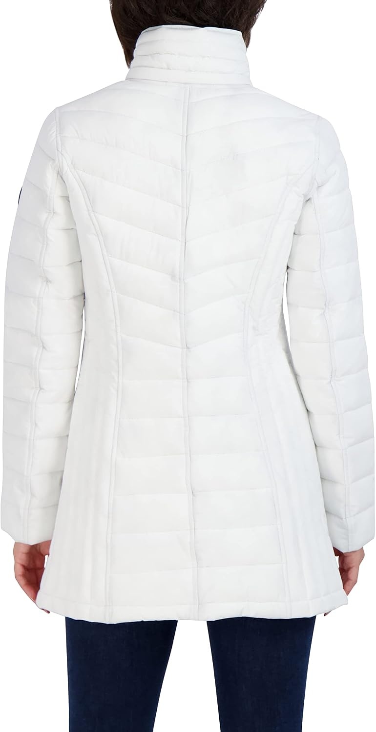 image:imageNautica Womens Stretch Puffer Jacket Midweight Quilted Coat Detachable HoodWhite