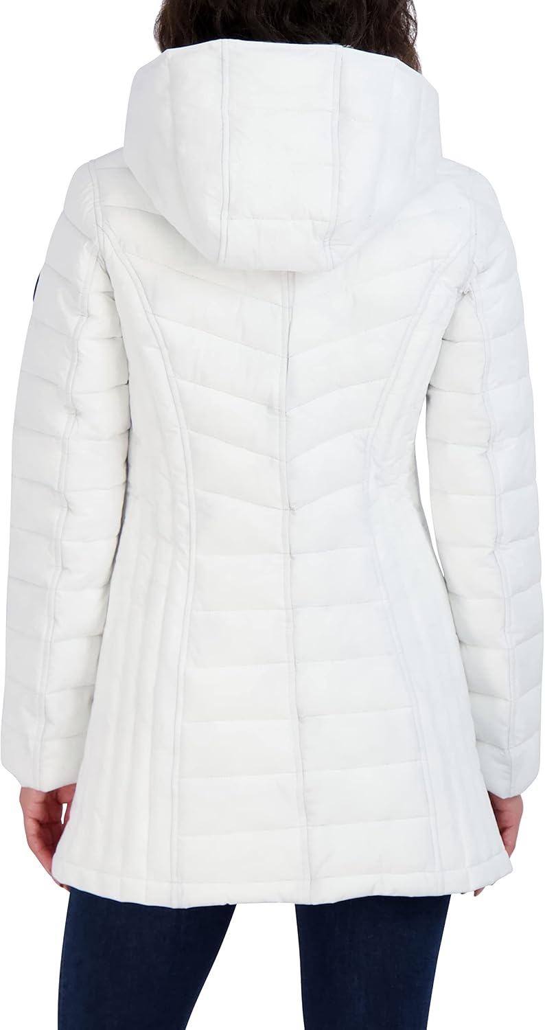 image:imageNautica Womens Stretch Puffer Jacket Midweight Quilted Coat Detachable HoodWhite