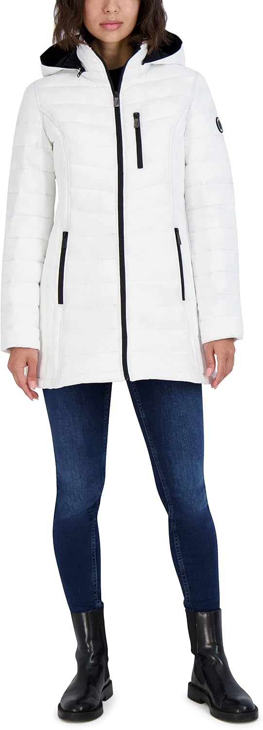 image:imageNautica Womens Stretch Puffer Jacket Midweight Quilted Coat Detachable HoodWhite